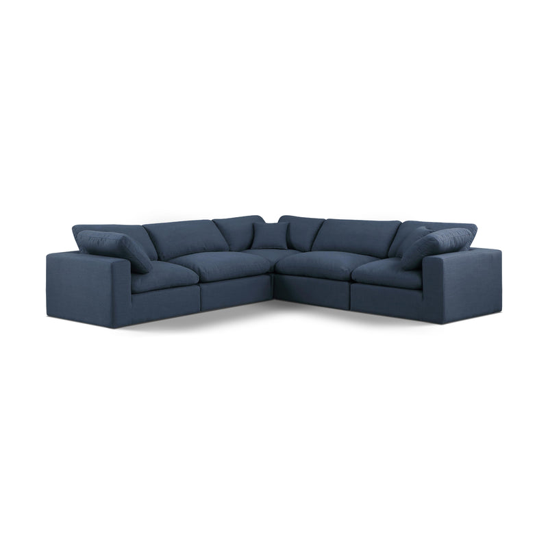 Meridian Comfy Navy Linen Textured Fabric Modular Sectional IMAGE 1