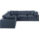 Meridian Comfy Navy Linen Textured Fabric Modular Sectional IMAGE 4