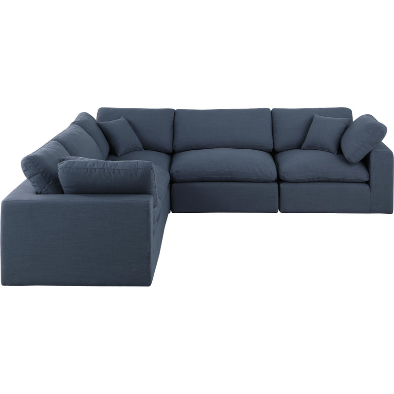Meridian Comfy Navy Linen Textured Fabric Modular Sectional IMAGE 4