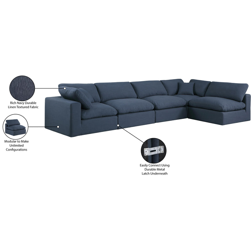 Meridian Comfy Navy Linen Textured Fabric Modular Sectional IMAGE 16