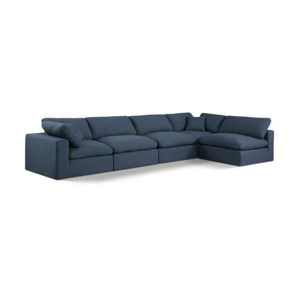 Meridian Comfy Navy Linen Textured Fabric Modular Sectional IMAGE 1