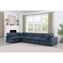 Meridian Comfy Navy Linen Textured Fabric Modular Sectional IMAGE 3