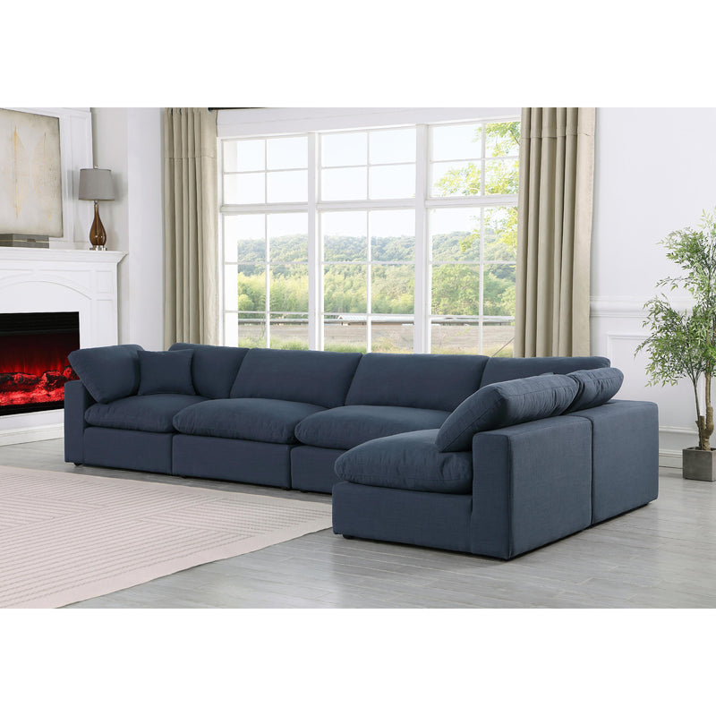 Meridian Comfy Navy Linen Textured Fabric Modular Sectional IMAGE 4