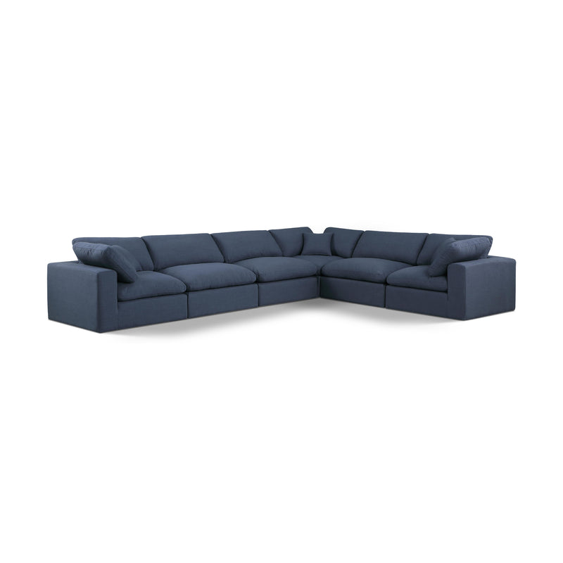 Meridian Comfy Navy Linen Textured Fabric Modular Sectional IMAGE 1