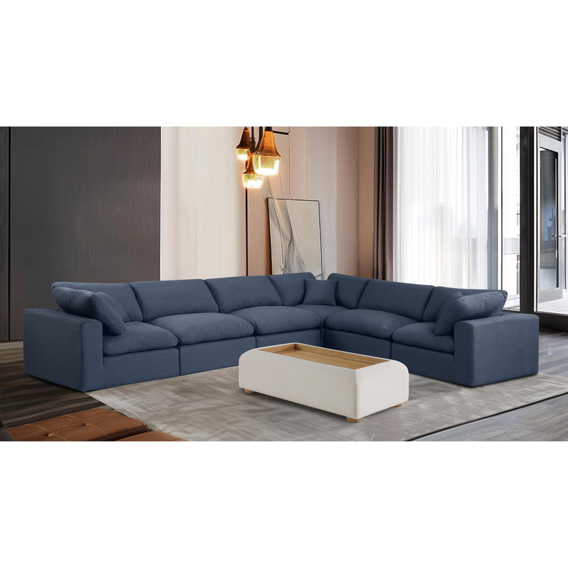 Meridian Comfy Navy Linen Textured Fabric Modular Sectional IMAGE 2