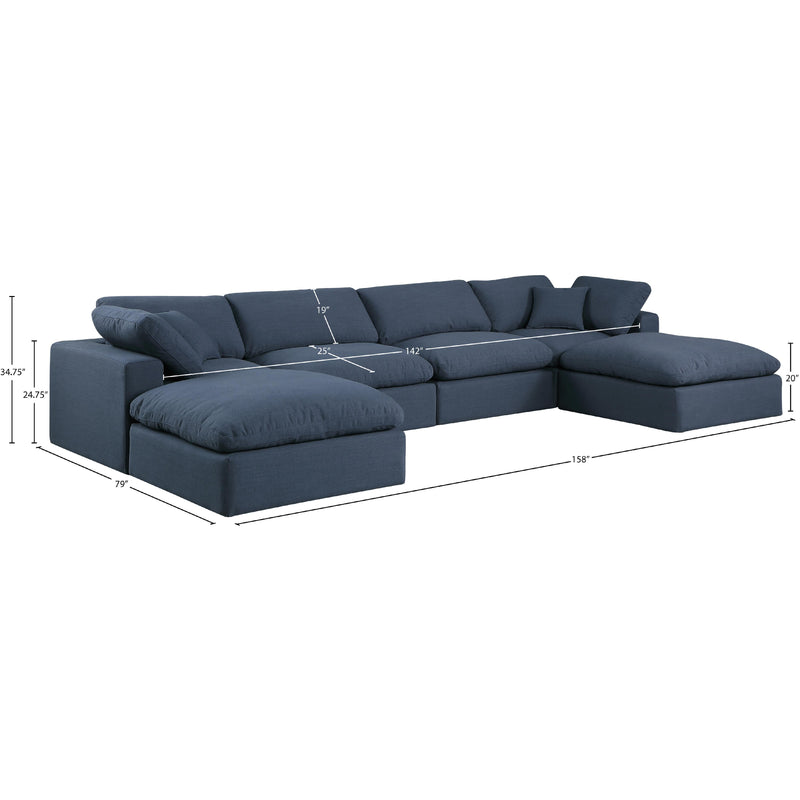 Meridian Comfy Navy Linen Textured Fabric Modular Sectional IMAGE 10