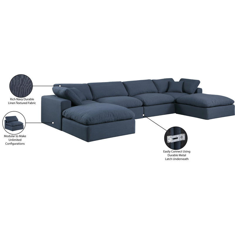 Meridian Comfy Navy Linen Textured Fabric Modular Sectional IMAGE 11