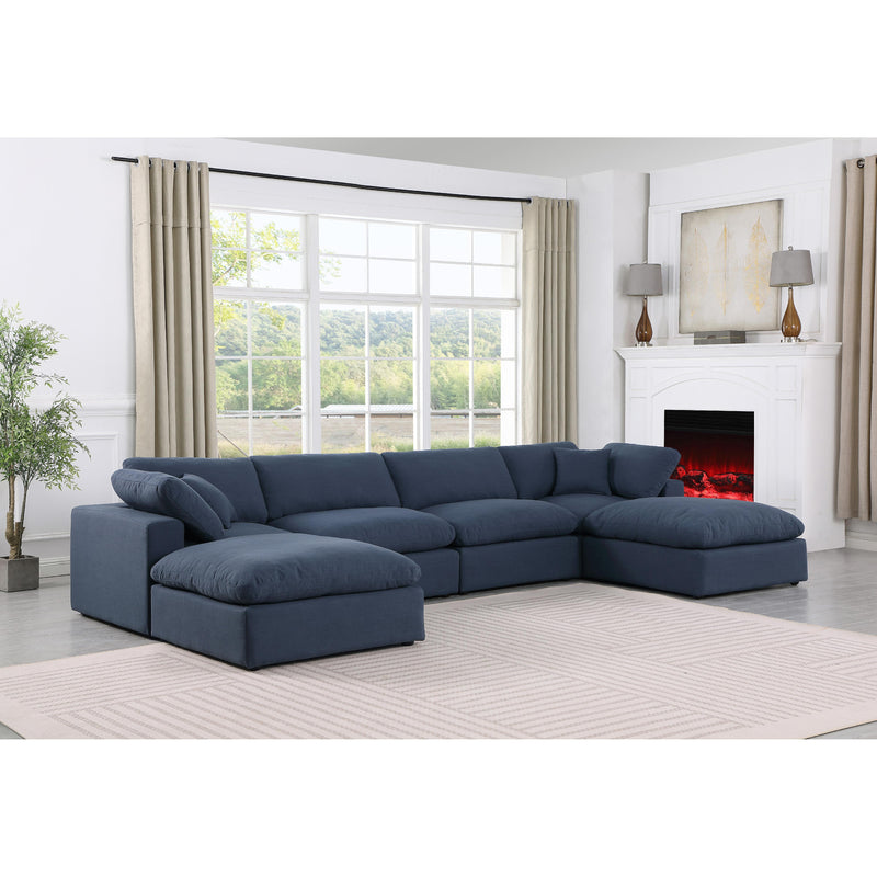 Meridian Comfy Navy Linen Textured Fabric Modular Sectional IMAGE 2