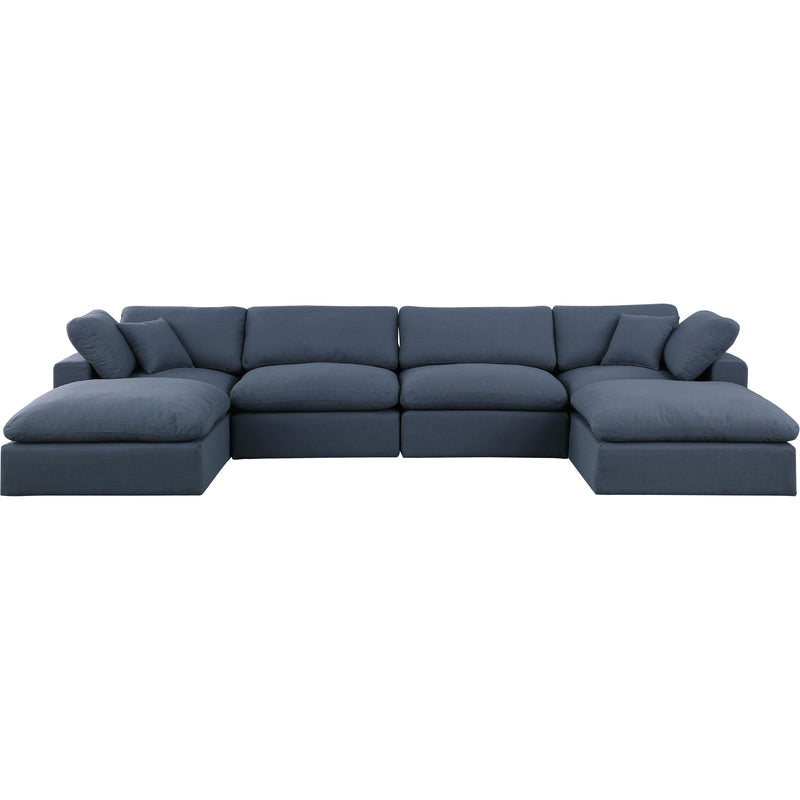 Meridian Comfy Navy Linen Textured Fabric Modular Sectional IMAGE 4