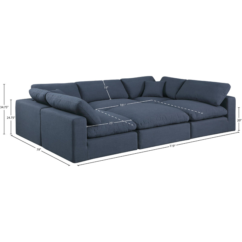 Meridian Comfy Navy Linen Textured Fabric Modular Sectional IMAGE 10