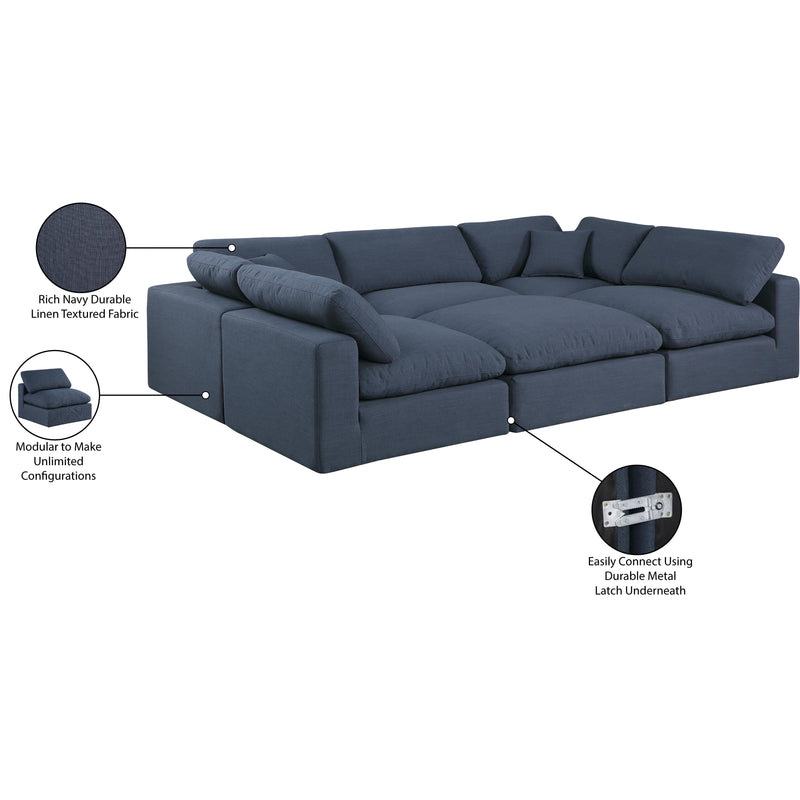 Meridian Comfy Navy Linen Textured Fabric Modular Sectional IMAGE 11