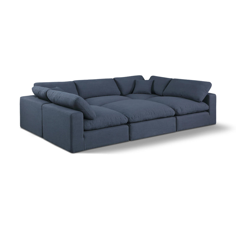 Meridian Comfy Navy Linen Textured Fabric Modular Sectional IMAGE 1