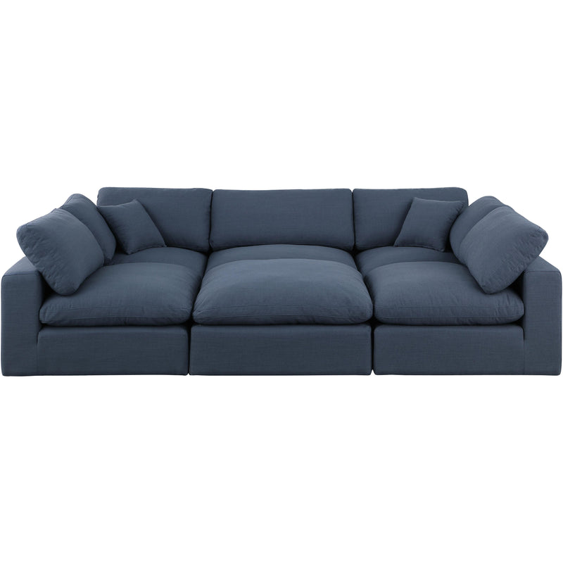 Meridian Comfy Navy Linen Textured Fabric Modular Sectional IMAGE 4