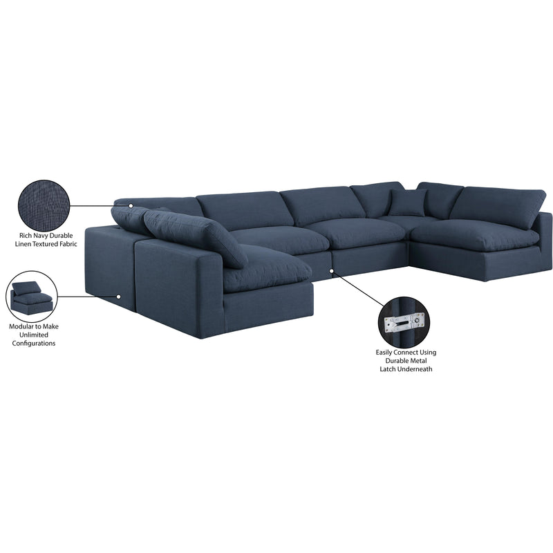 Meridian Comfy Navy Linen Textured Fabric Modular Sectional IMAGE 11