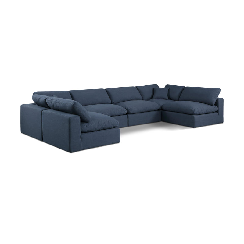 Meridian Comfy Navy Linen Textured Fabric Modular Sectional IMAGE 1