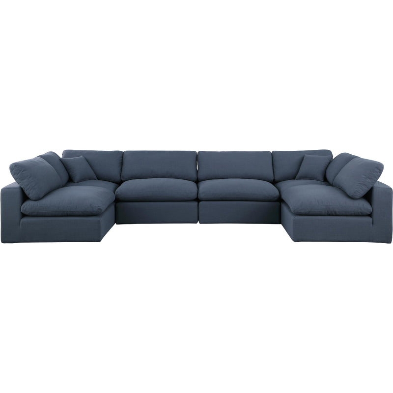 Meridian Comfy Navy Linen Textured Fabric Modular Sectional IMAGE 4
