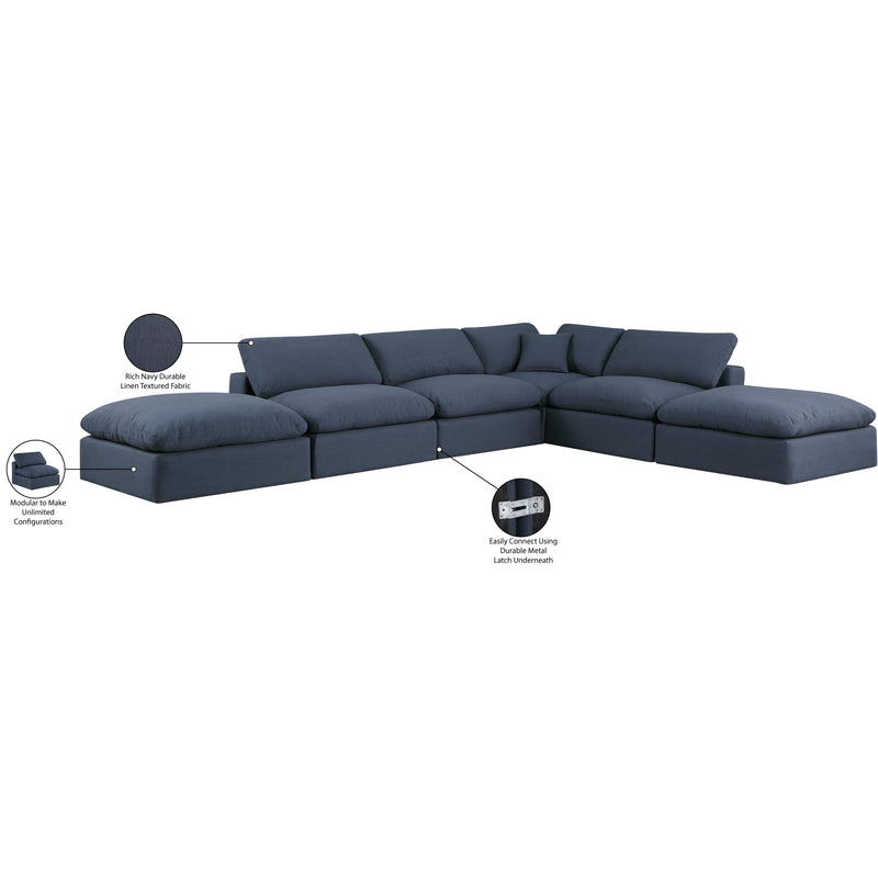 Meridian Comfy Navy Linen Textured Fabric Modular Sectional IMAGE 11