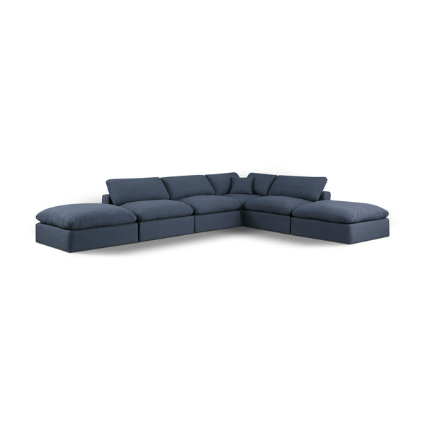 Meridian Comfy Navy Linen Textured Fabric Modular Sectional IMAGE 1