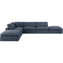 Meridian Comfy Navy Linen Textured Fabric Modular Sectional IMAGE 4