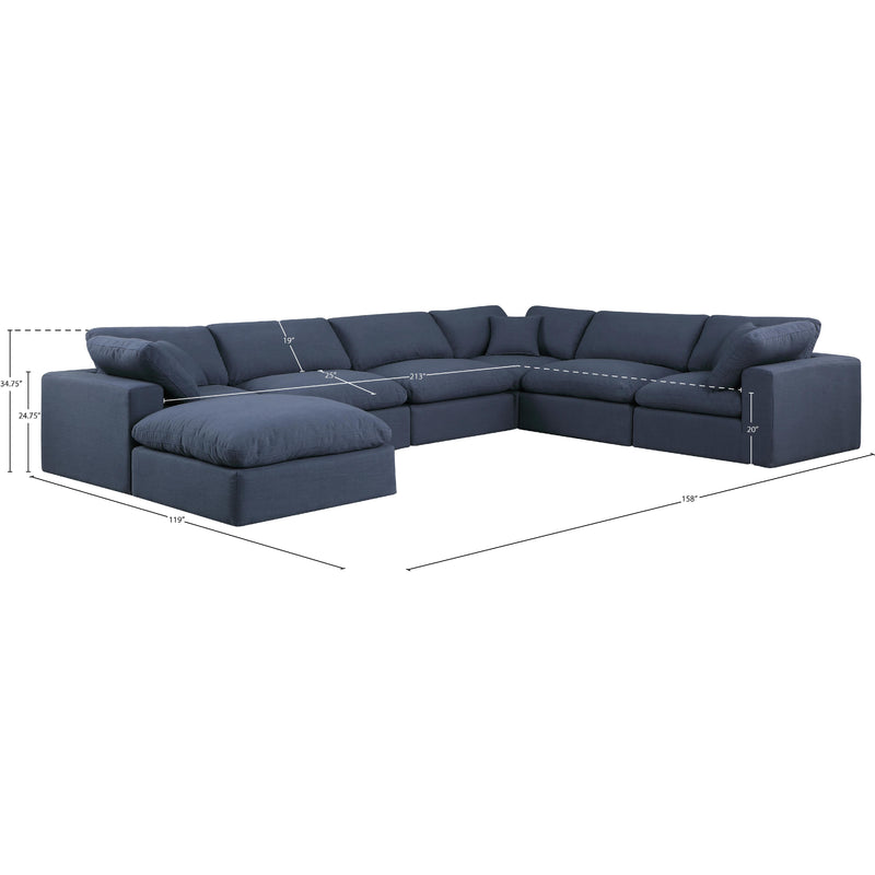 Meridian Comfy Navy Linen Textured Fabric Modular Sectional IMAGE 10