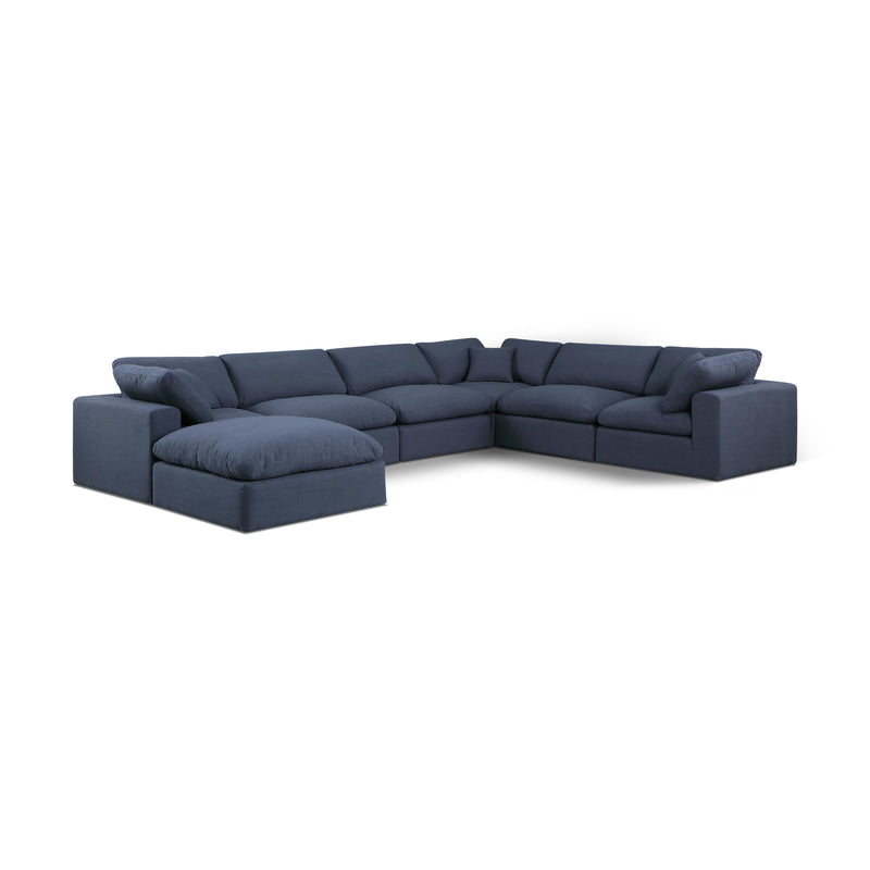 Meridian Comfy Navy Linen Textured Fabric Modular Sectional IMAGE 1