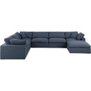 Meridian Comfy Navy Linen Textured Fabric Modular Sectional IMAGE 4