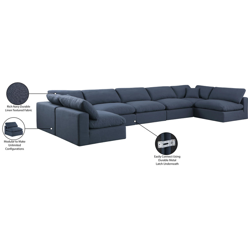 Meridian Comfy Navy Linen Textured Fabric Modular Sectional IMAGE 11