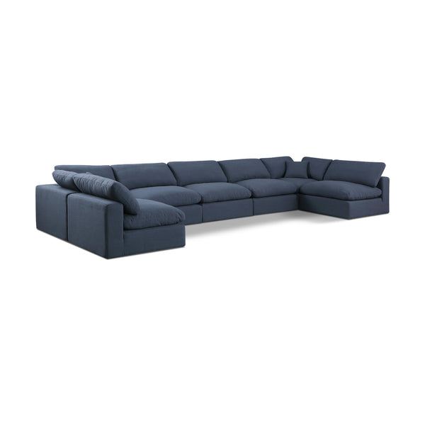 Meridian Comfy Navy Linen Textured Fabric Modular Sectional IMAGE 1