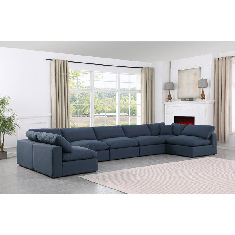 Meridian Comfy Navy Linen Textured Fabric Modular Sectional IMAGE 2
