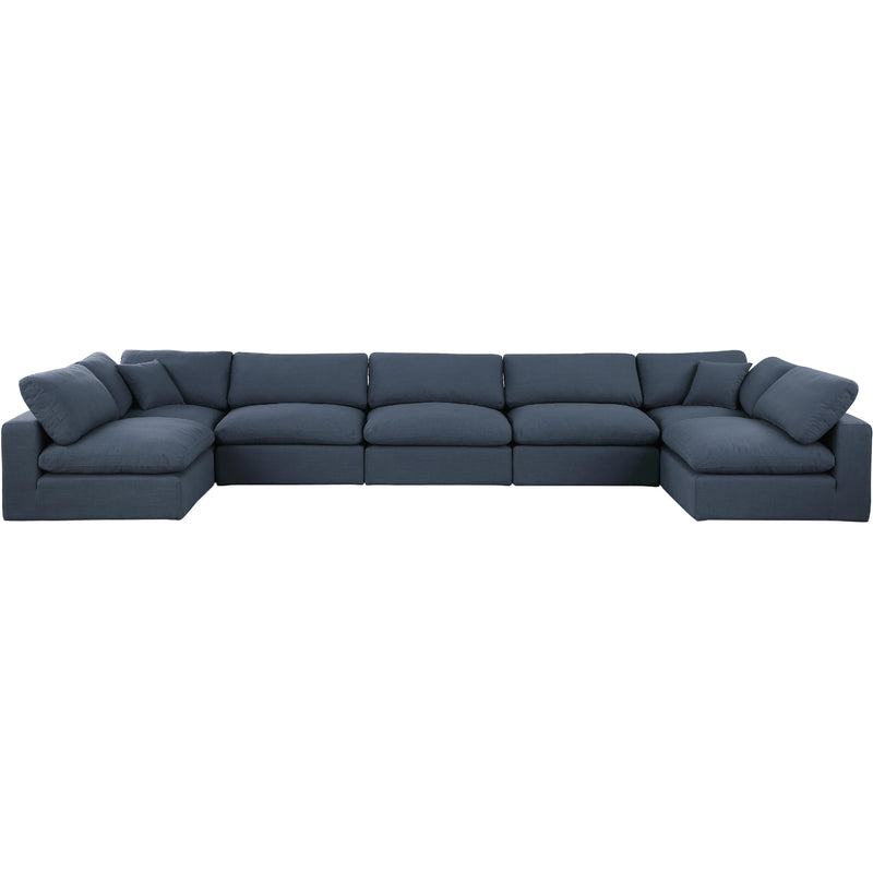 Meridian Comfy Navy Linen Textured Fabric Modular Sectional IMAGE 4