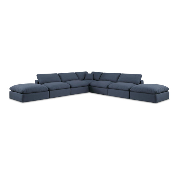 Meridian Comfy Navy Linen Textured Fabric Modular Sectional IMAGE 1