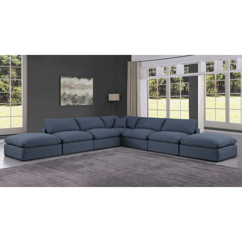 Meridian Comfy Navy Linen Textured Fabric Modular Sectional IMAGE 2