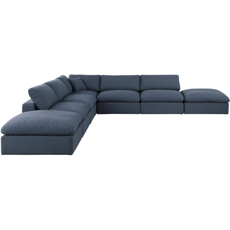 Meridian Comfy Navy Linen Textured Fabric Modular Sectional IMAGE 4