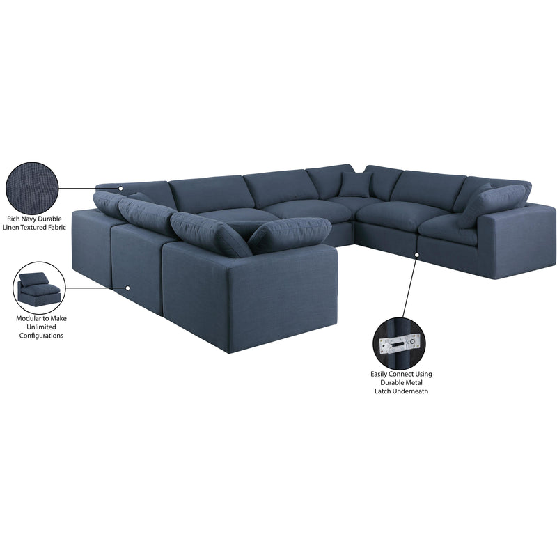 Meridian Comfy Navy Linen Textured Fabric Modular Sectional IMAGE 11