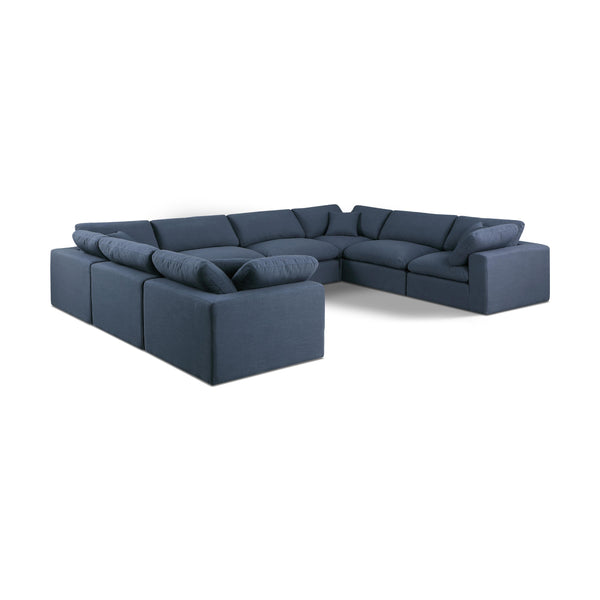 Meridian Comfy Navy Linen Textured Fabric Modular Sectional IMAGE 1