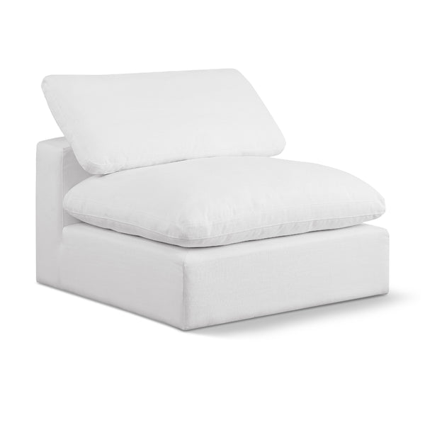 Meridian Comfy White Linen Textured Fabric Modular Armless Chair IMAGE 1