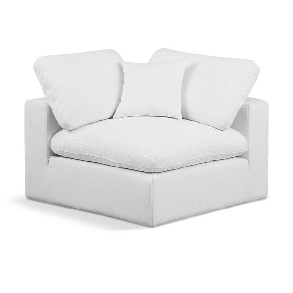 Meridian Comfy White Linen Textured Fabric Modular Corner Chair IMAGE 1