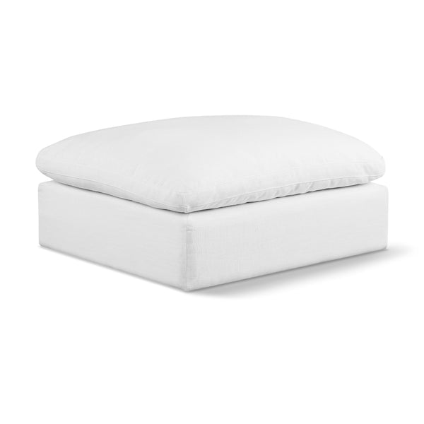 Meridian Comfy White Linen Textured Fabric Modular Ottoman IMAGE 1
