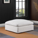 Meridian Comfy White Linen Textured Fabric Modular Ottoman IMAGE 2