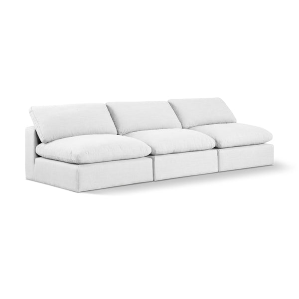 Meridian Comfy White Linen Textured Fabric Modular Sofa IMAGE 1