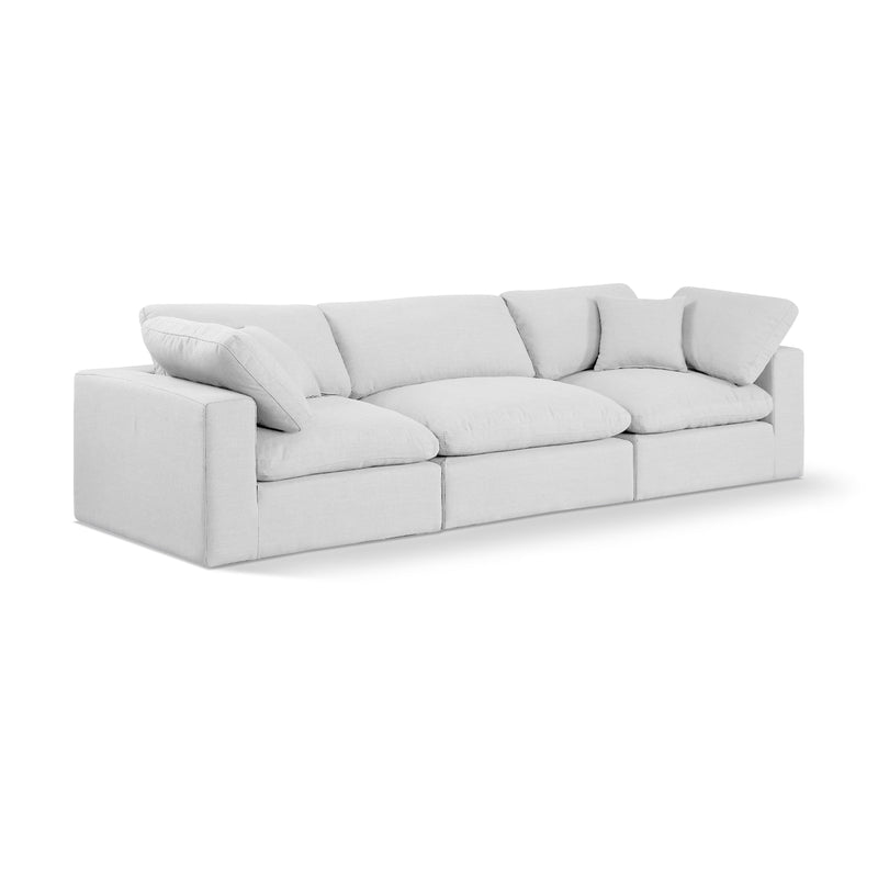 Meridian Comfy White Linen Textured Fabric Modular Sofa IMAGE 1