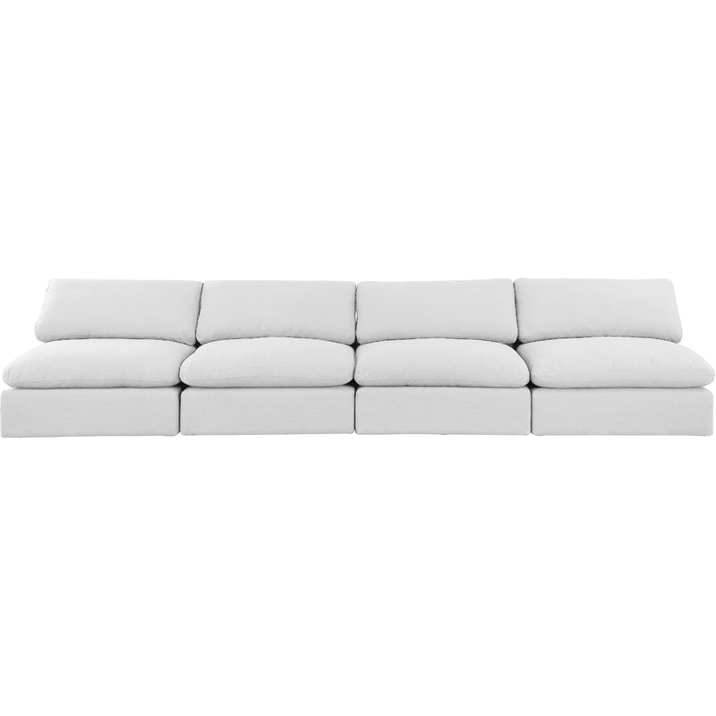 Meridian Comfy White Linen Textured Fabric Modular Sofa IMAGE 4