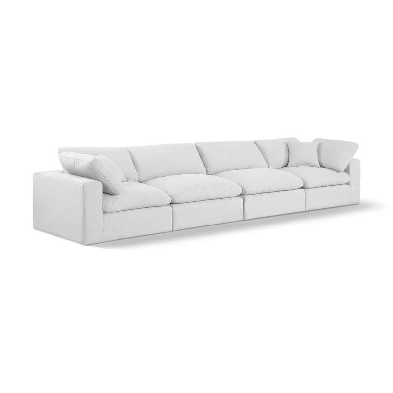 Meridian Comfy White Linen Textured Fabric Modular Sofa IMAGE 1