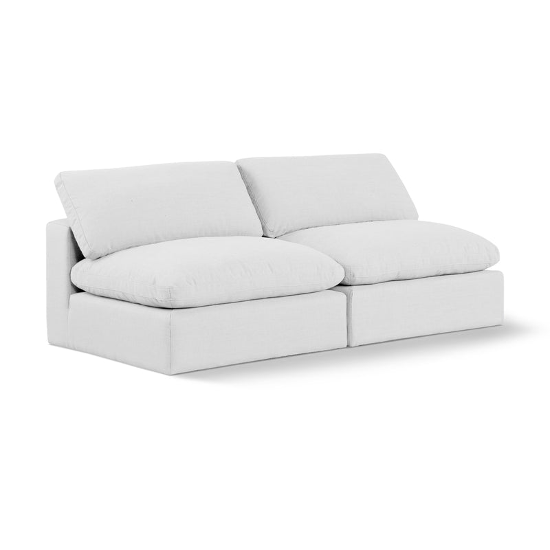 Meridian Comfy White Linen Textured Fabric Modular Sofa IMAGE 1