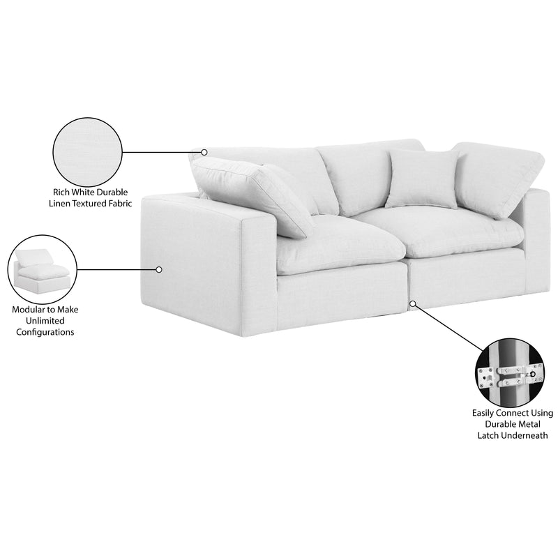 Meridian Comfy White Linen Textured Fabric Modular Sofa IMAGE 10