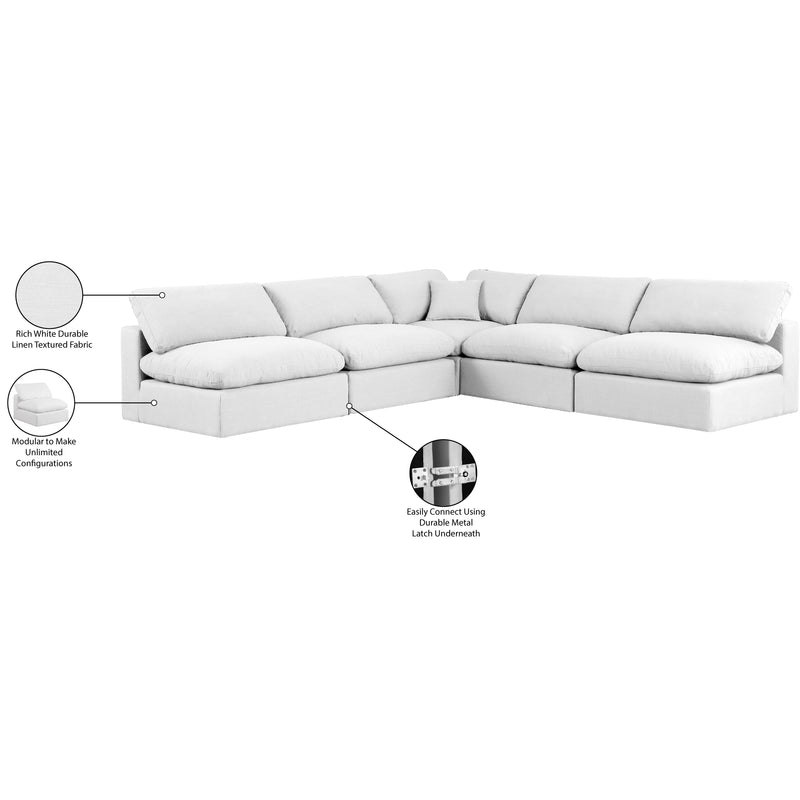Meridian Comfy White Linen Textured Fabric Modular Sectional IMAGE 11