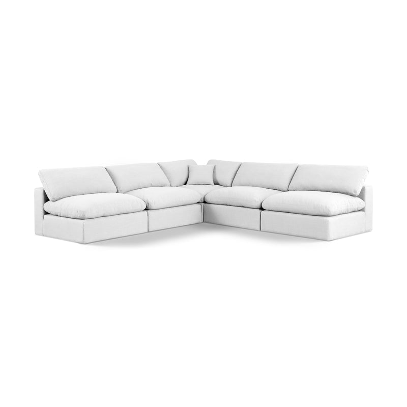 Meridian Comfy White Linen Textured Fabric Modular Sectional IMAGE 1
