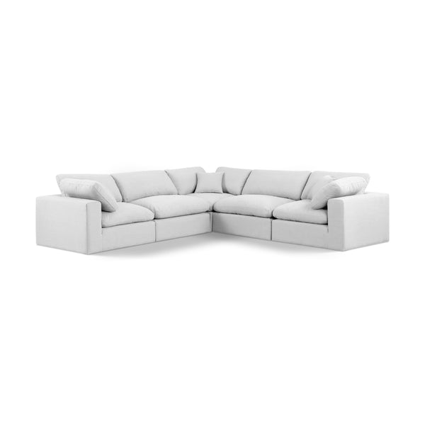 Meridian Comfy White Linen Textured Fabric Modular Sectional IMAGE 1