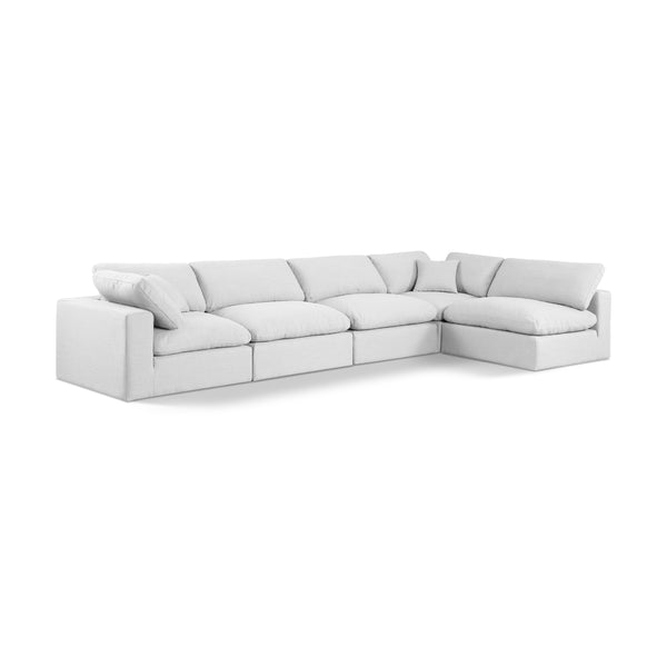 Meridian Comfy White Linen Textured Fabric Modular Sectional IMAGE 1