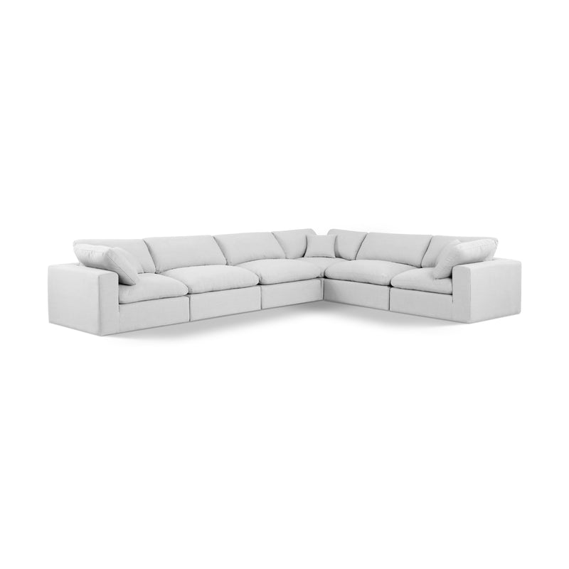 Meridian Comfy White Linen Textured Fabric Modular Sectional IMAGE 1